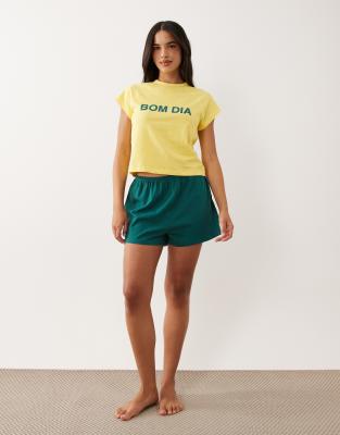 Asos Design Bom Dia Short Sleeve Baby Tee & Shorts Pajama Set In Multi