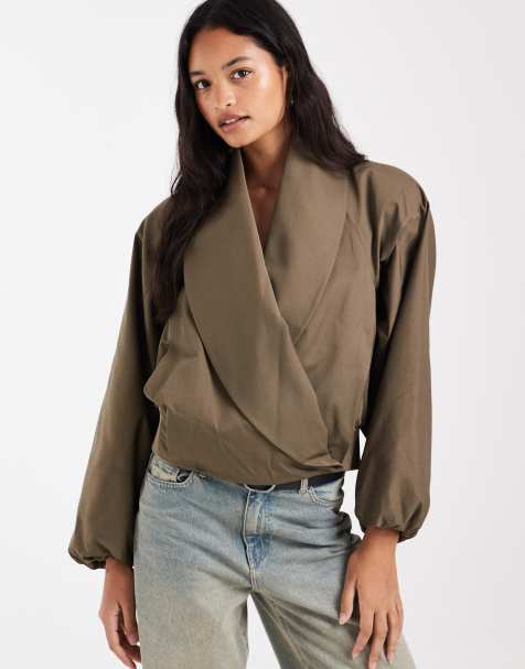 ASOS DESIGN bomber à col châle croisé en vert olive - view 1