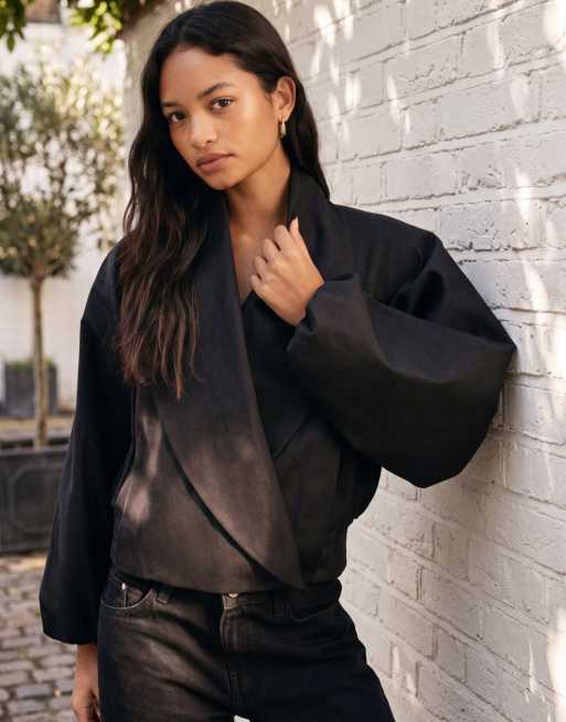 ASOS DESIGN bomber à col châle croisé noir, 5 de 8