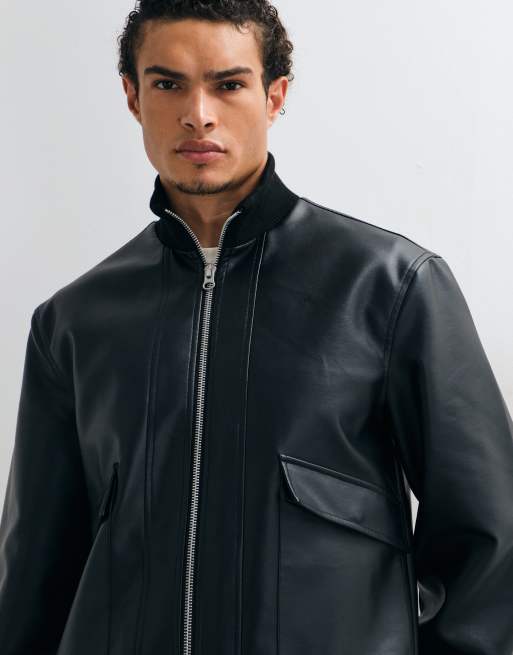 ASOS DESIGN bomber à double poche aspect cuir noir, 4 de 5
