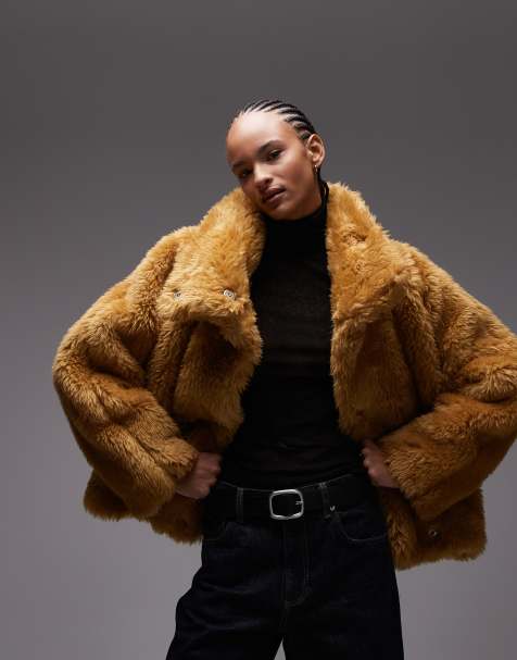 ASOS DESIGN - Bomber à ourlet boule en fausse fourrure - Ocre - view 1