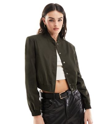 ASOS DESIGN tailored bomber jacket with strong shoulder in khaki  - ASOS Price Checker