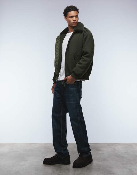 ASOS DESIGN - Bomber aspect laine avec col en fausse fourrure - Vert foncé - view 1