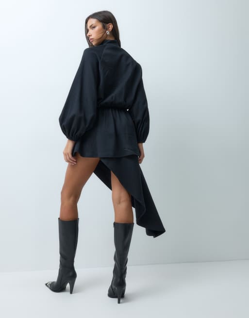 ASOS DESIGN bomber asym hem mini dress in black, 2 of 5