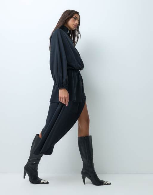 ASOS DESIGN bomber asym hem mini dress in black, 3 of 5