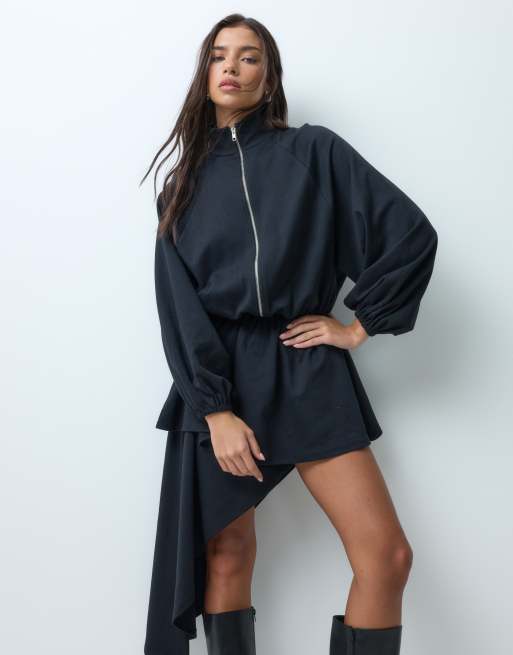 ASOS DESIGN bomber asym hem mini dress in black, 4 of 5