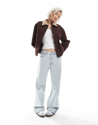 Asos Design Bomber Barn Jacket With Stone Collar
