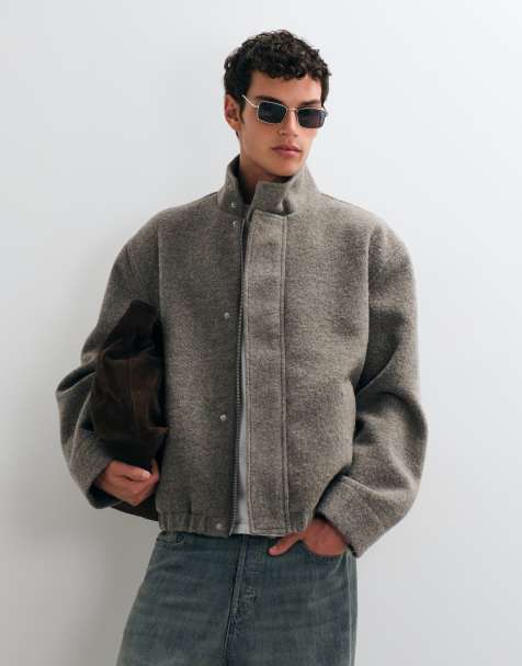 ASOS DESIGN bomber con collo a imbuto in misto lana bouclé grigio - view 1