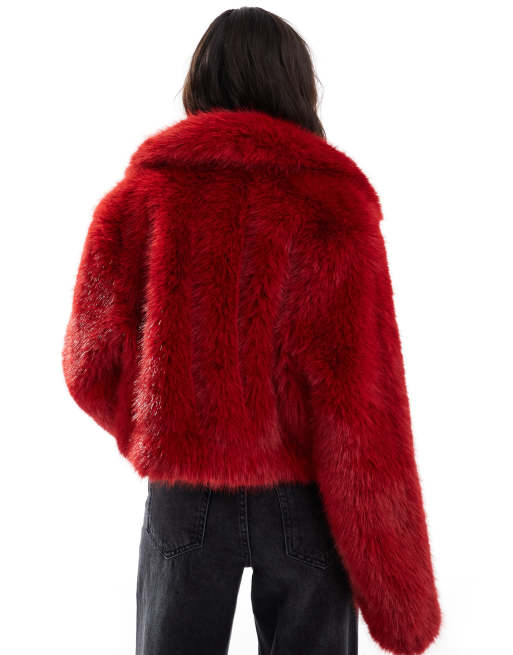 ASOS DESIGN - Bomber court en fausse fourrure - Rouge, 4 de 4