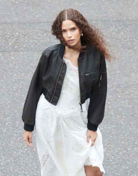 ASOS DESIGN - Bomber court en similicuir - Noir délavé - view 1