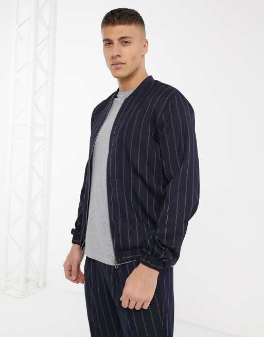 ASOS DESIGN - Bomber d'ensemble à fines rayures - Bleu marine