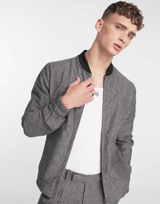 ASOS DESIGN - Bomber d'ensemble habillé slim - Gris à fines rayures