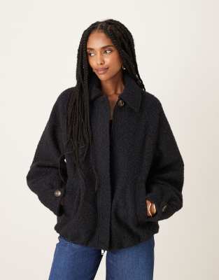 ASOS DESIGN - Bomber effet brossé avec col - Bleu marine-Pas de couleur