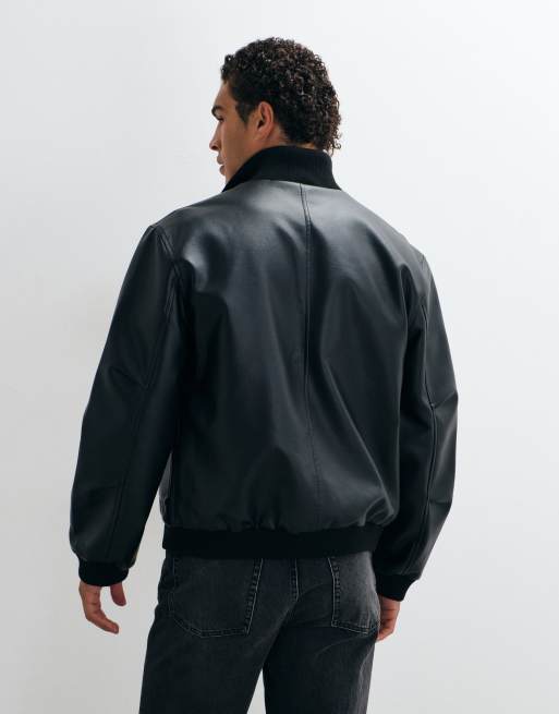 ASOS DESIGN bomber effetto pelle con doppia tasca nero, 5 di 5