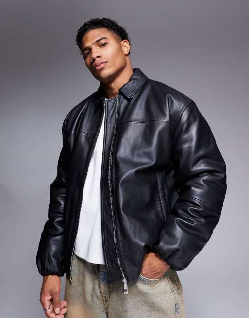 Blouson Aviateur Cuir Noir ARCHITECT Taille L - Doublure Usée (bon état Extérieur)