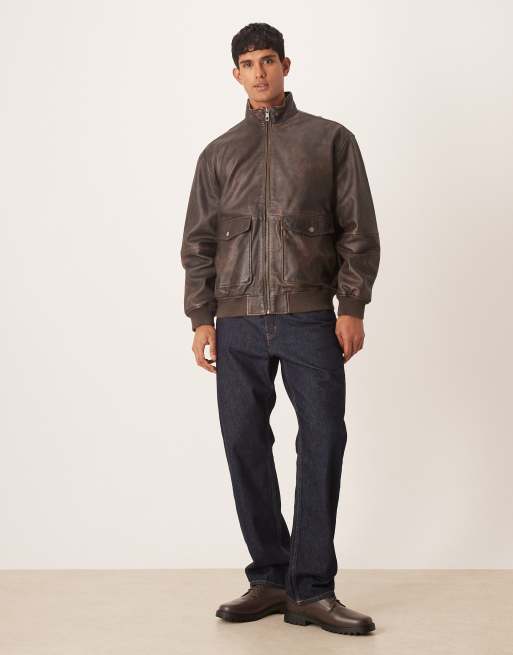 ASOS DESIGN - Bomber en cuir véritable style vintage - Marron, 2 de 5