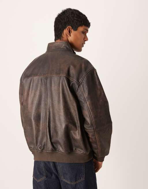 ASOS DESIGN - Bomber en cuir véritable style vintage - Marron, 3 de 5