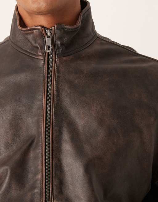 ASOS DESIGN - Bomber en cuir véritable style vintage - Marron, 5 de 5