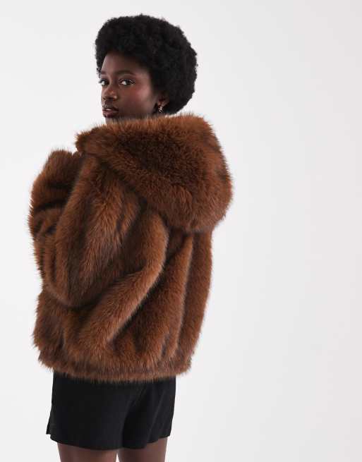 ASOS DESIGN - Bomber en fausse fourrure à capuche avec liserés contrastants - Gingembre, 4 de 4