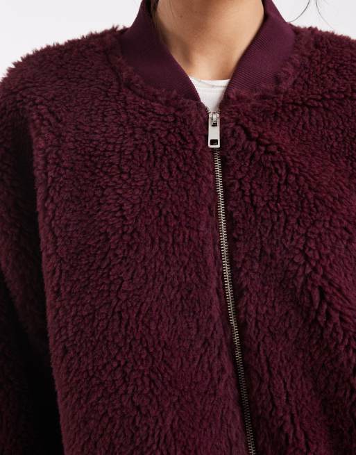 ASOS DESIGN - Bomber en imitation peau de mouton - Bordeaux, 2 de 4