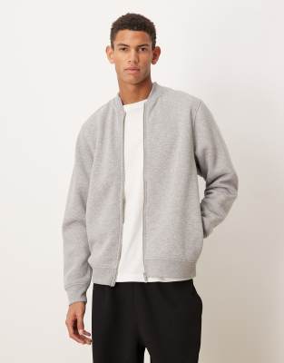 ASOS DESIGN - Bomber en jersey à fermeture éclair - Gris chiné