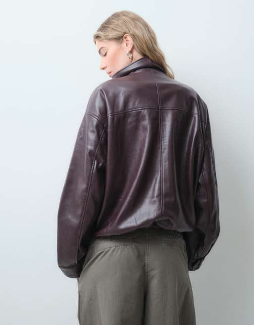 ASOS DESIGN bomber épuré à col montant en prune chocolat, 3 de 5
