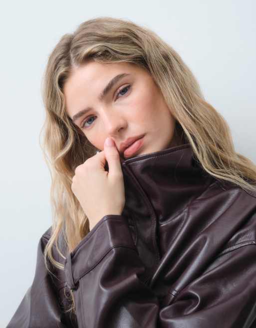ASOS DESIGN bomber épuré à col montant en prune chocolat, 4 de 5