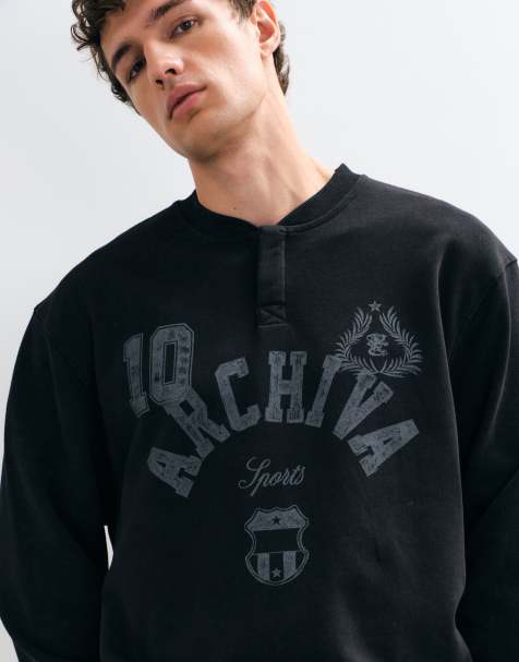 ASOS DESIGN bomber henley relaxed boxy con lavaggio acid e stampa pigmentata nero - view 1
