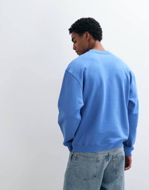 ASOS DESIGN bomber henley relaxed en molleton bouclé avec détail de broderie machine en bleu, 5 de 5
