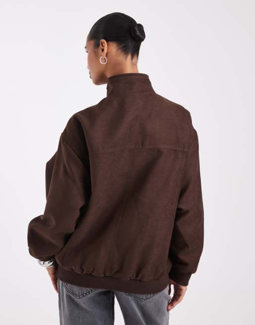 ASOS DESIGN bomber i imiteret ruskind i brun, 2 af 4