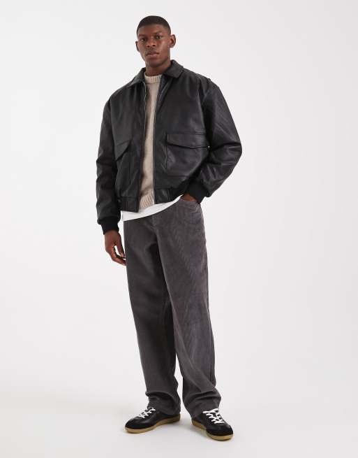ASOS DESIGN - Bomber in pelle sintetica nero, 2 di 5