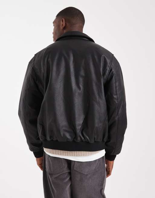 ASOS DESIGN - Bomber in pelle sintetica nero, 3 di 5