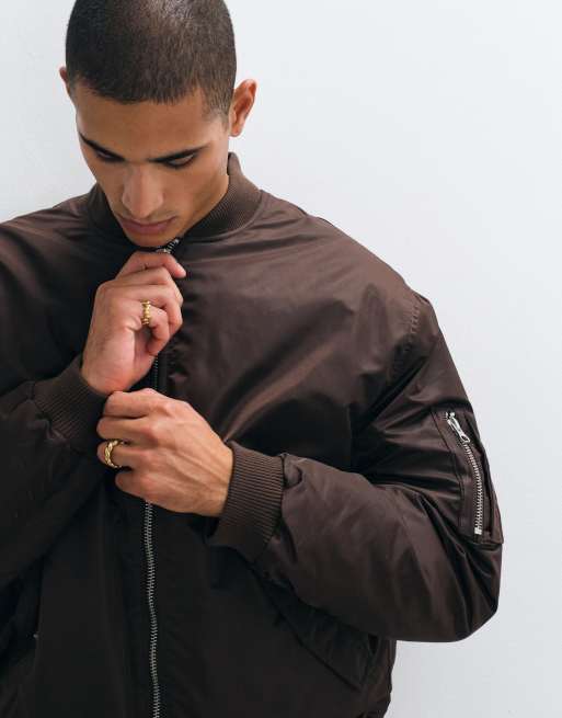 ASOS DESIGN bomber jacket in brown, 3 of 5