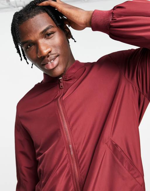 ASOS DESIGN lightweight bomber jacket in burgundy