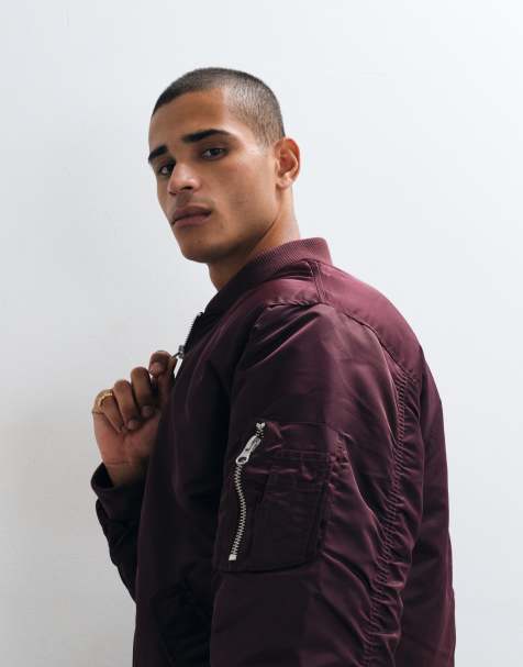 ASOS DESIGN bomber jacket in burgundy - view 1