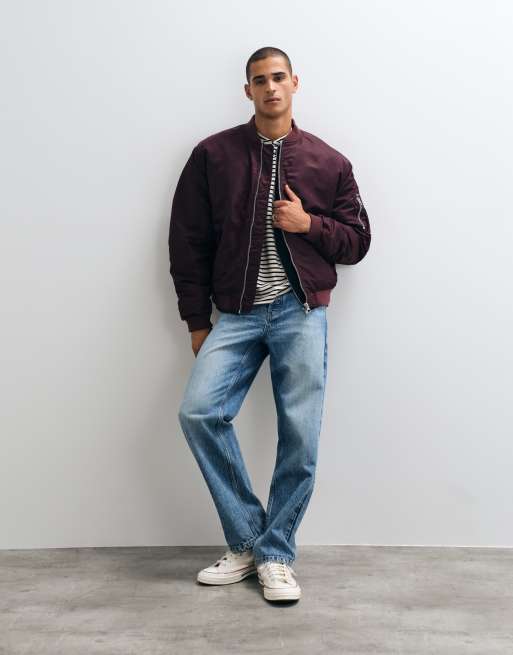 ASOS DESIGN bomber jacket in burgundy, 2 of 5