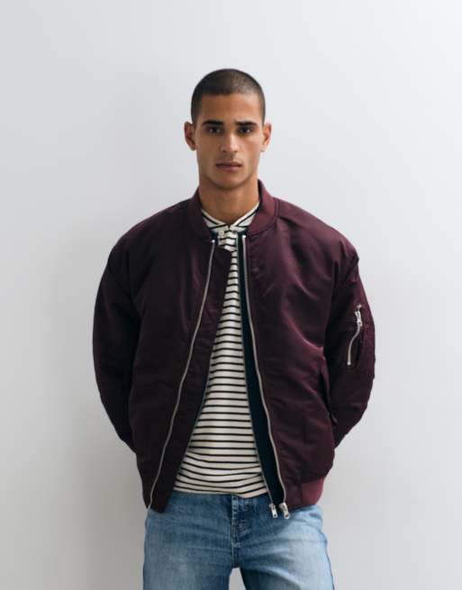ASOS DESIGN bomber jacket in burgundy, 3 of 5