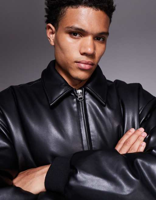 ASOS DESIGN bomber jacket in faux leather in black