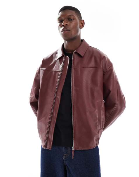 ASOS DESIGN bomber jacket in faux leather jacket in red - view 1
