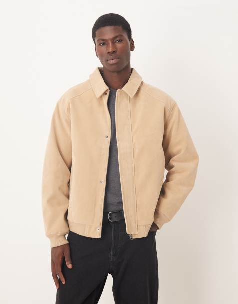 ASOS DESIGN bomber jacket in faux suede in stone - view 1