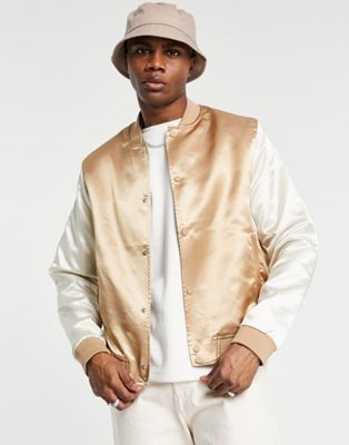 ASOS DESIGN bomber jacket in gold with contrast sleeves - ASOS Price Checker