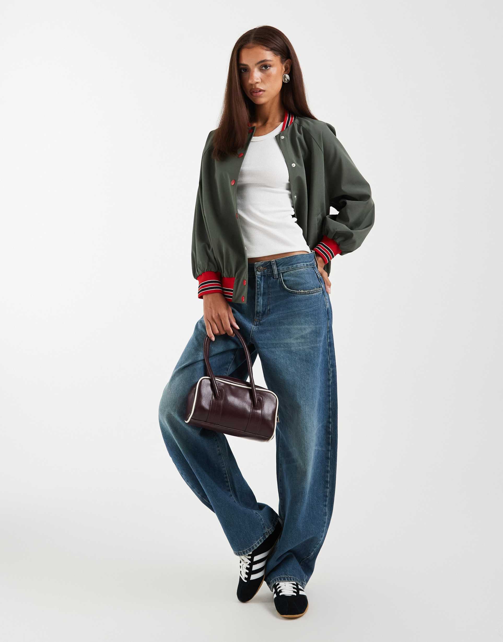 asos design bomber jacket in khaki