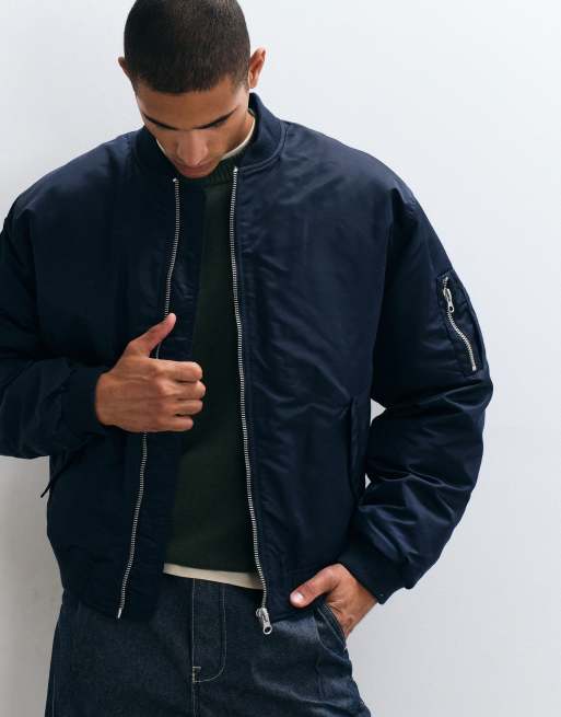 ASOS DESIGN bomber jacket in navy, 4 of 5