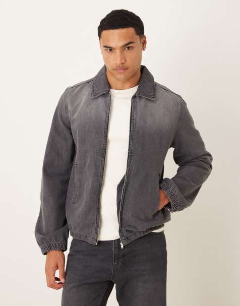 ASOS DESIGN bomber jacket style denim jacket in heavy grey wash - view 1