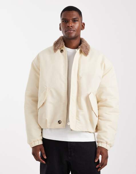 ASOS DESIGN  bomber jacket with borg collar in cream - view 1