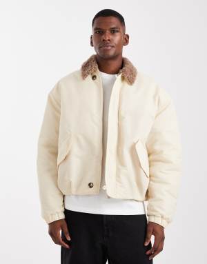 ASOS DESIGN bomber jacket with borg collar in cream