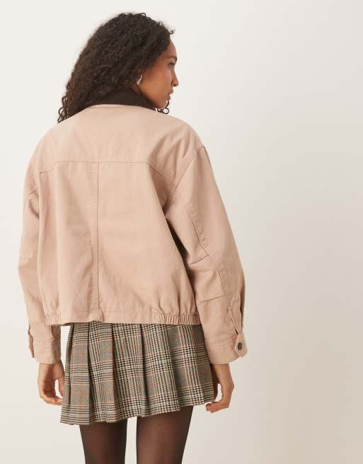 ASOS DESIGN bomber jacket with chocolate collar in dusty pink, 3 of 4
