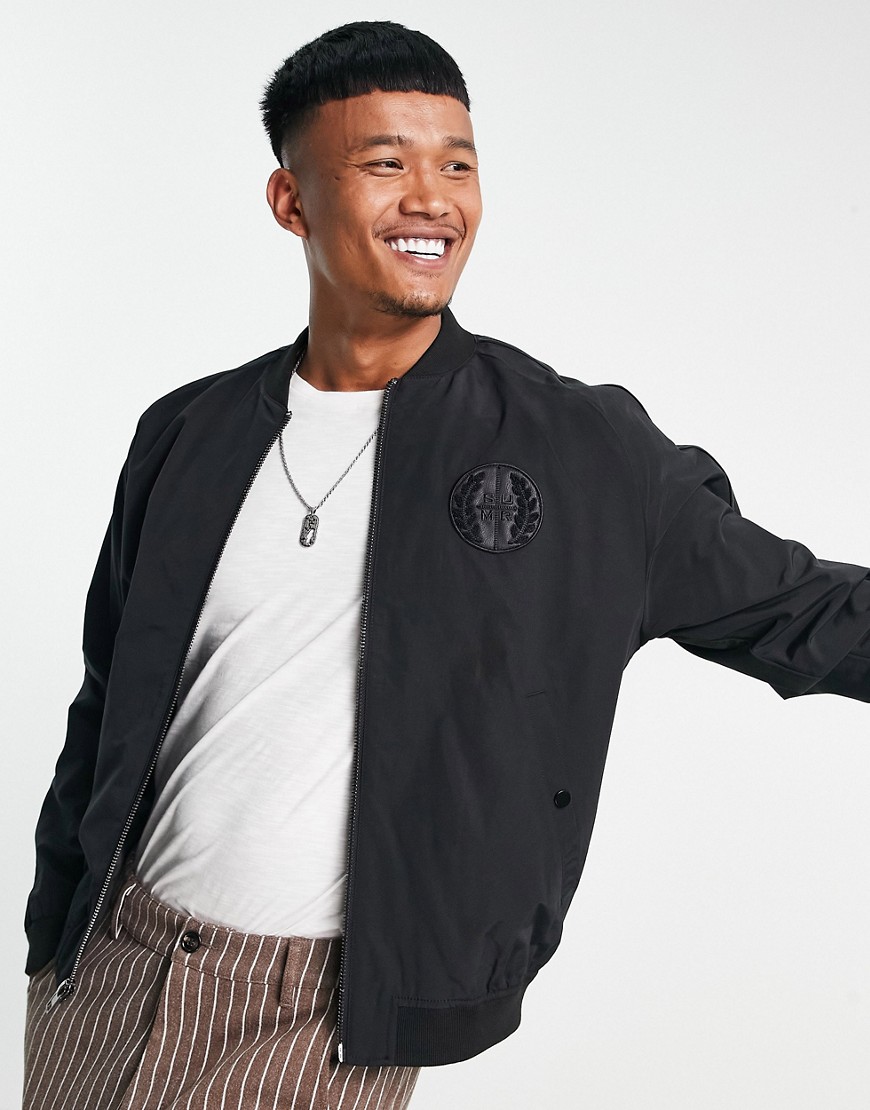 ASOS DESIGN bomber jacket with contrast faux leather panel in black detail