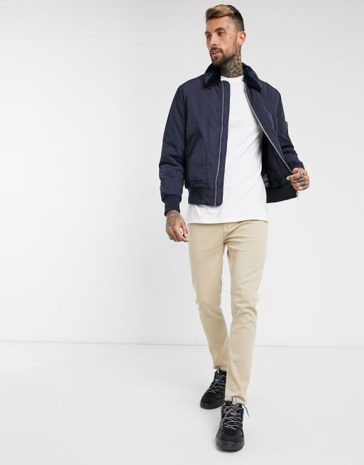 Asos navy hot sale bomber jacket