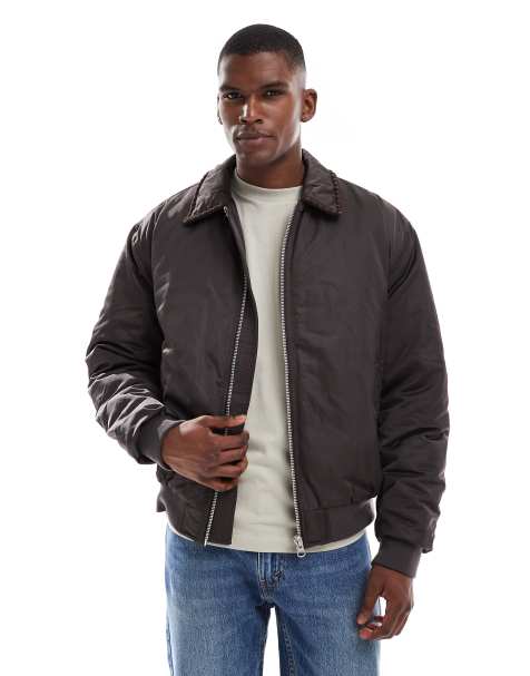 ASOS DESIGN bomber jacket with embroidered trim in brown - view 1